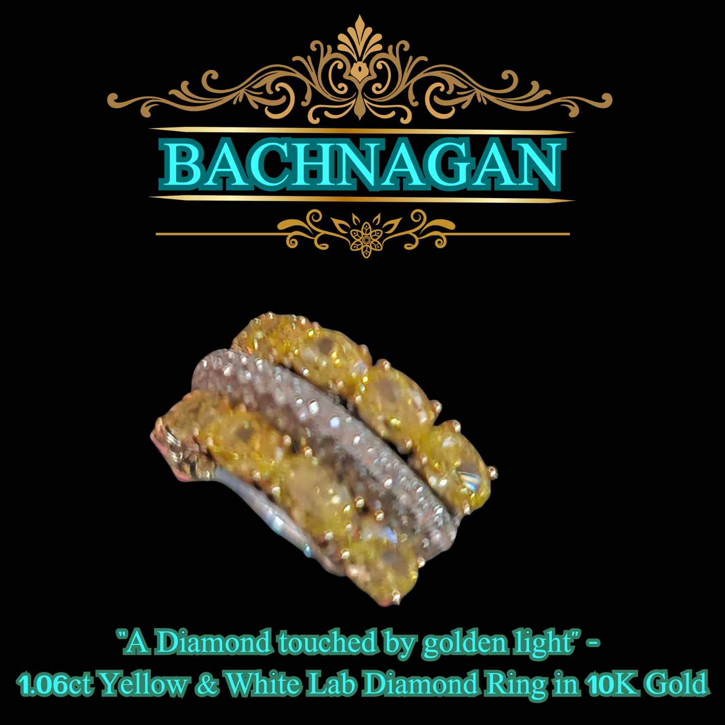 "A diamond touched by golden light" – 1.06ct Yellow & White Lab Diamond Ring in 10K Gold