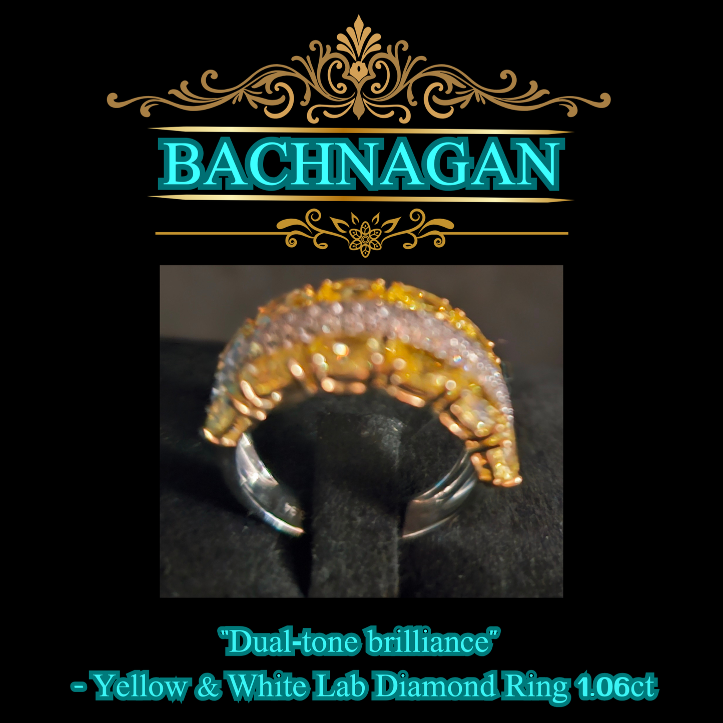 "A diamond touched by golden light" – 1.06ct Yellow & White Lab Diamond Ring in 10K Gold