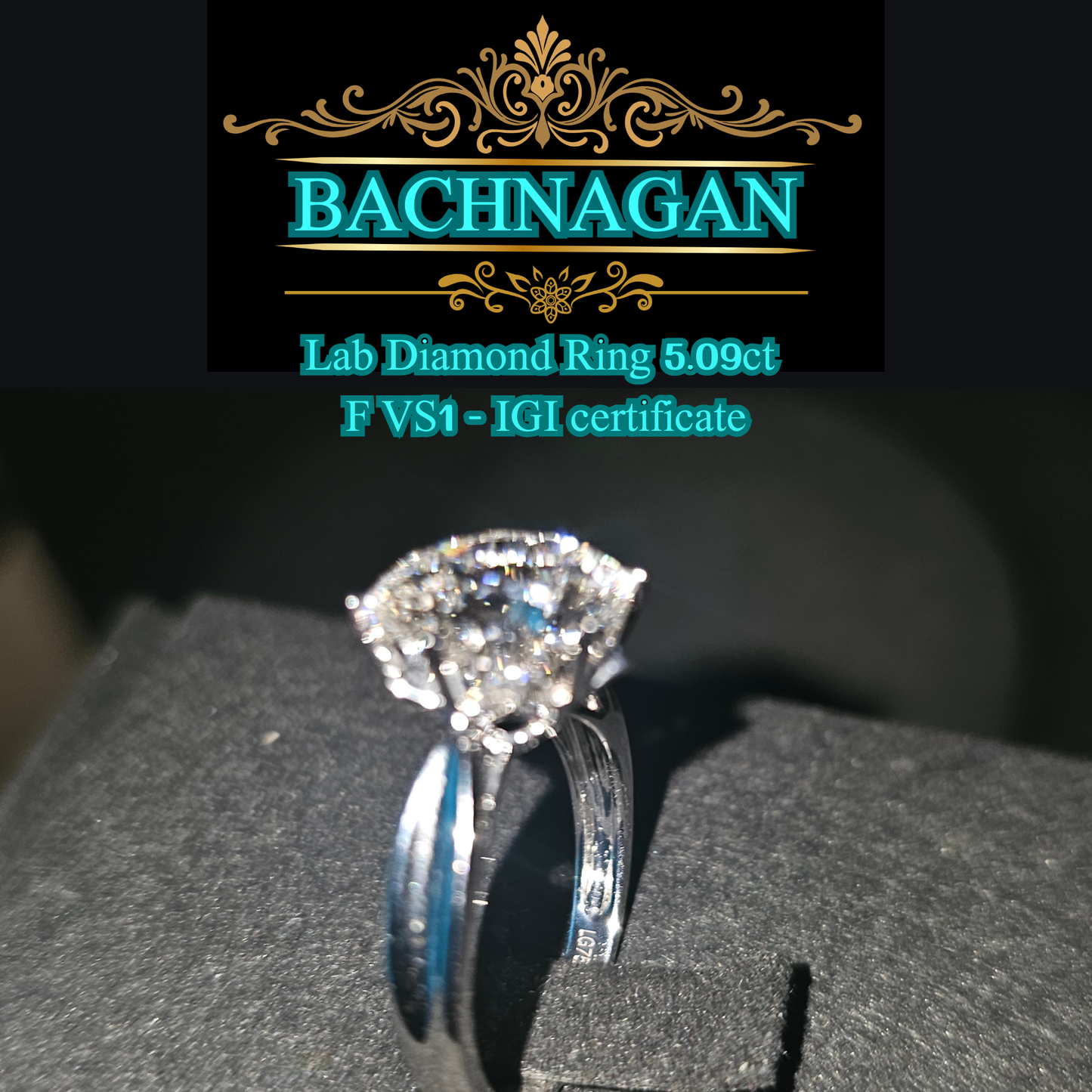 Lab Diamond Ring 5.09ct - F/VS1 | 18K White Gold | IGI Certified | LG626495223