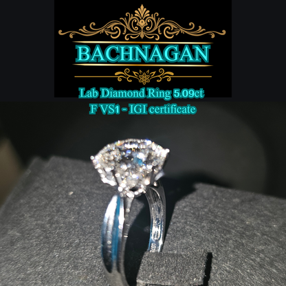 Lab Diamond Ring 5.09ct - F/VS1 | 18K White Gold | IGI Certified | LG626495223
