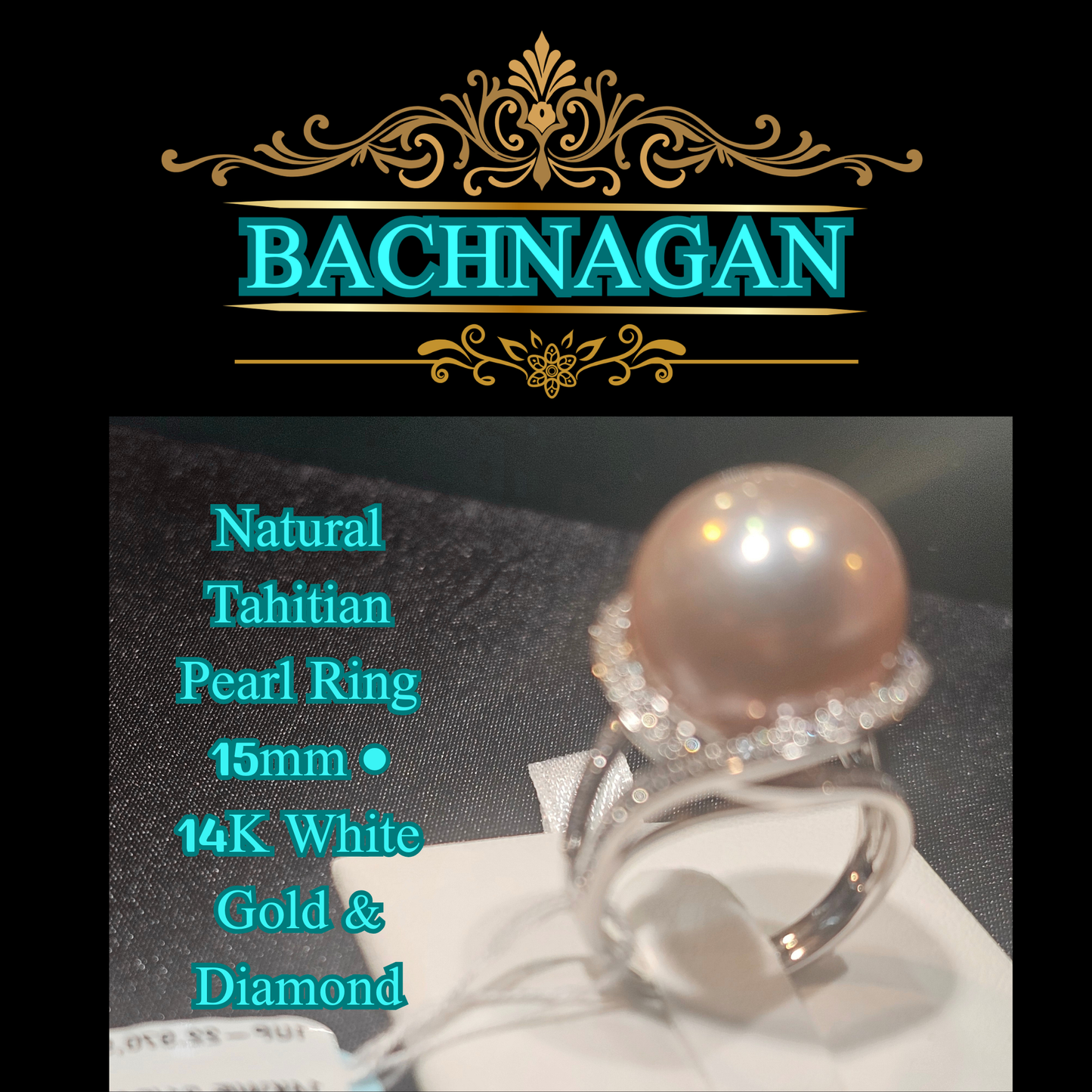 "A pearl kissed by the Pacific sun" - Premium15mm Brown Tahitian Pearl in 14K Diamond Halo
