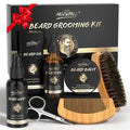 POP MODERN.C Beard Growth and Grooming Set - 6pcs Wash Shampoo Oil Balm Comb Brush Scissors - Best Gift for Men