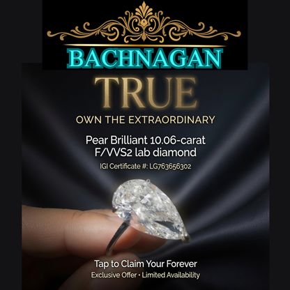 10.05ct F/VVS2 Pear Brilliant Lab Diamond | 18K White Gold | IGI Certified | LG763656302
