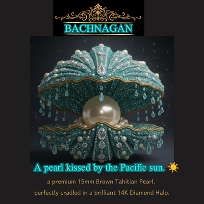 "A pearl kissed by the Pacific sun" - Premium15mm Brown Tahitian Pearl in 14K Diamond Halo