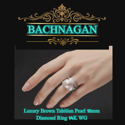"A pearl kissed by the Pacific sun" - Premium15mm Brown Tahitian Pearl in 14K Diamond Halo