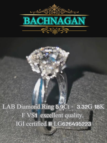 Lab Diamond Ring 5.09ct - F/VS1 | 18K White Gold | IGI Certified | LG626495223